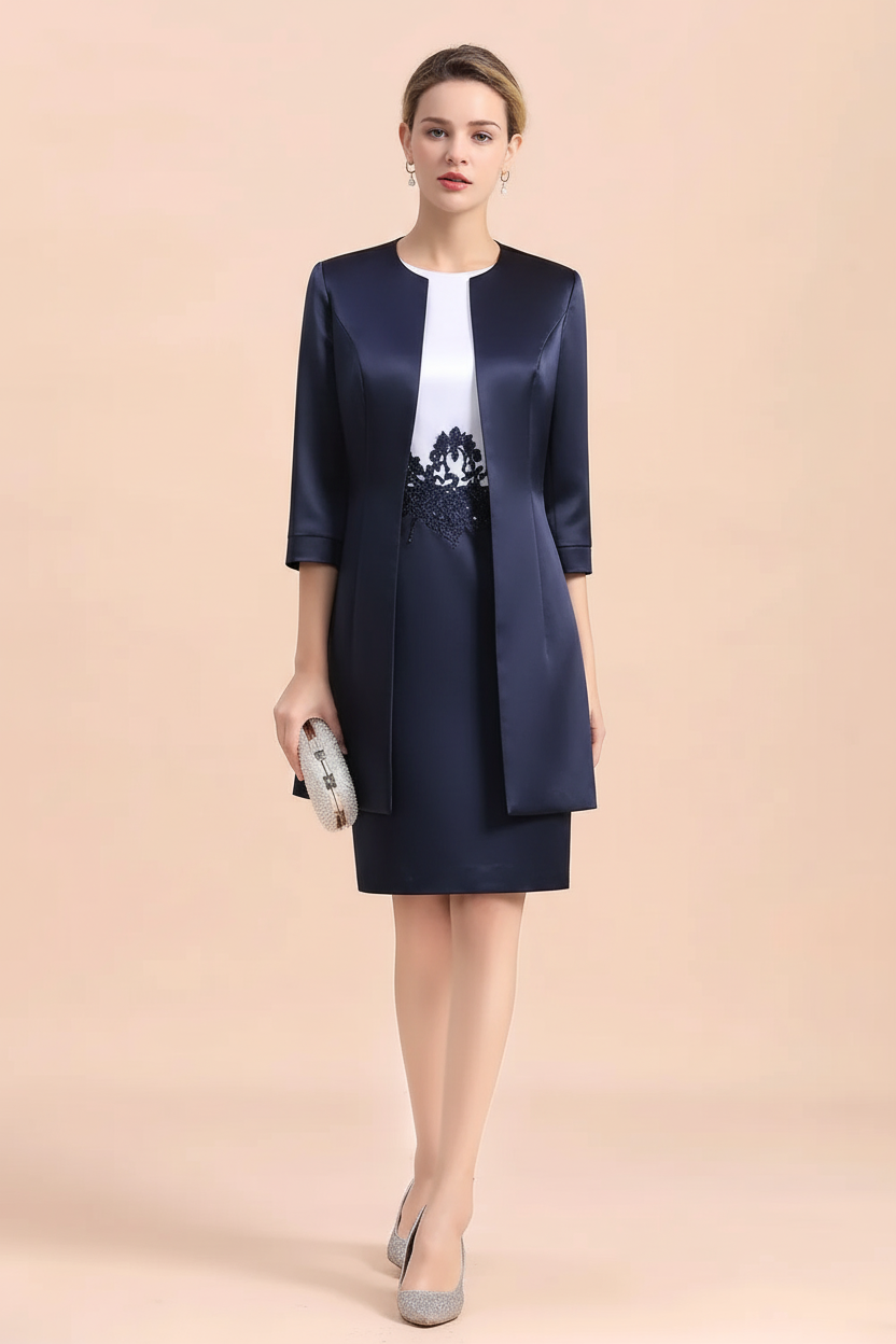 Chic Silve Short Mother Of the Bride Dress Knee-Length Wedding Party Gowns