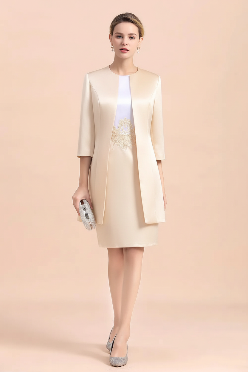 Chic Silve Short Mother Of the Bride Dress Knee-Length Wedding Party Gowns