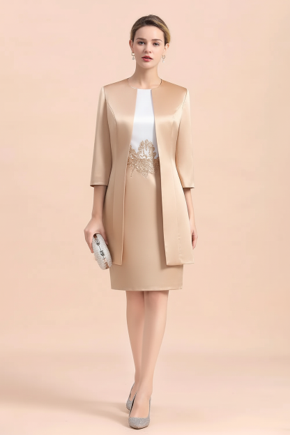 Chic Silve Short Mother Of the Bride Dress Knee-Length Wedding Party Gowns