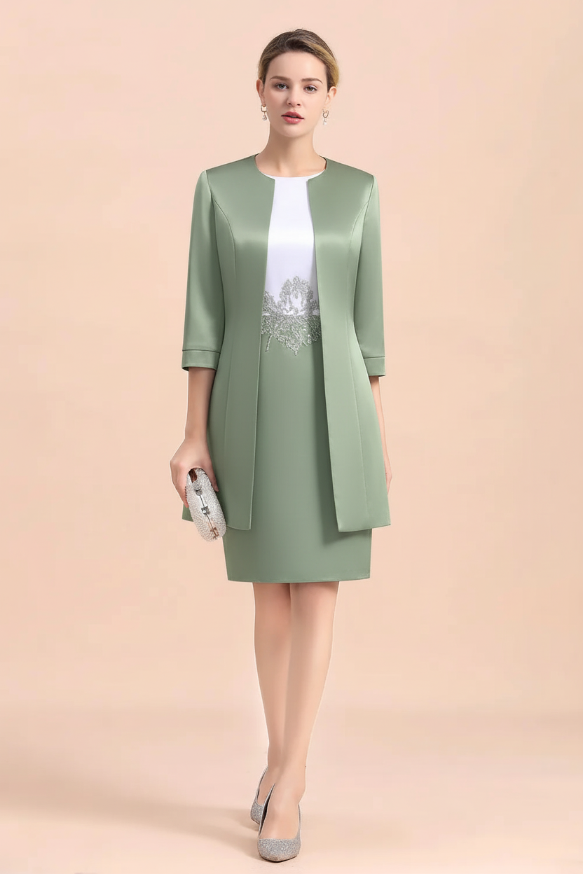 Chic Silve Short Mother Of the Bride Dress Knee-Length Wedding Party Gowns