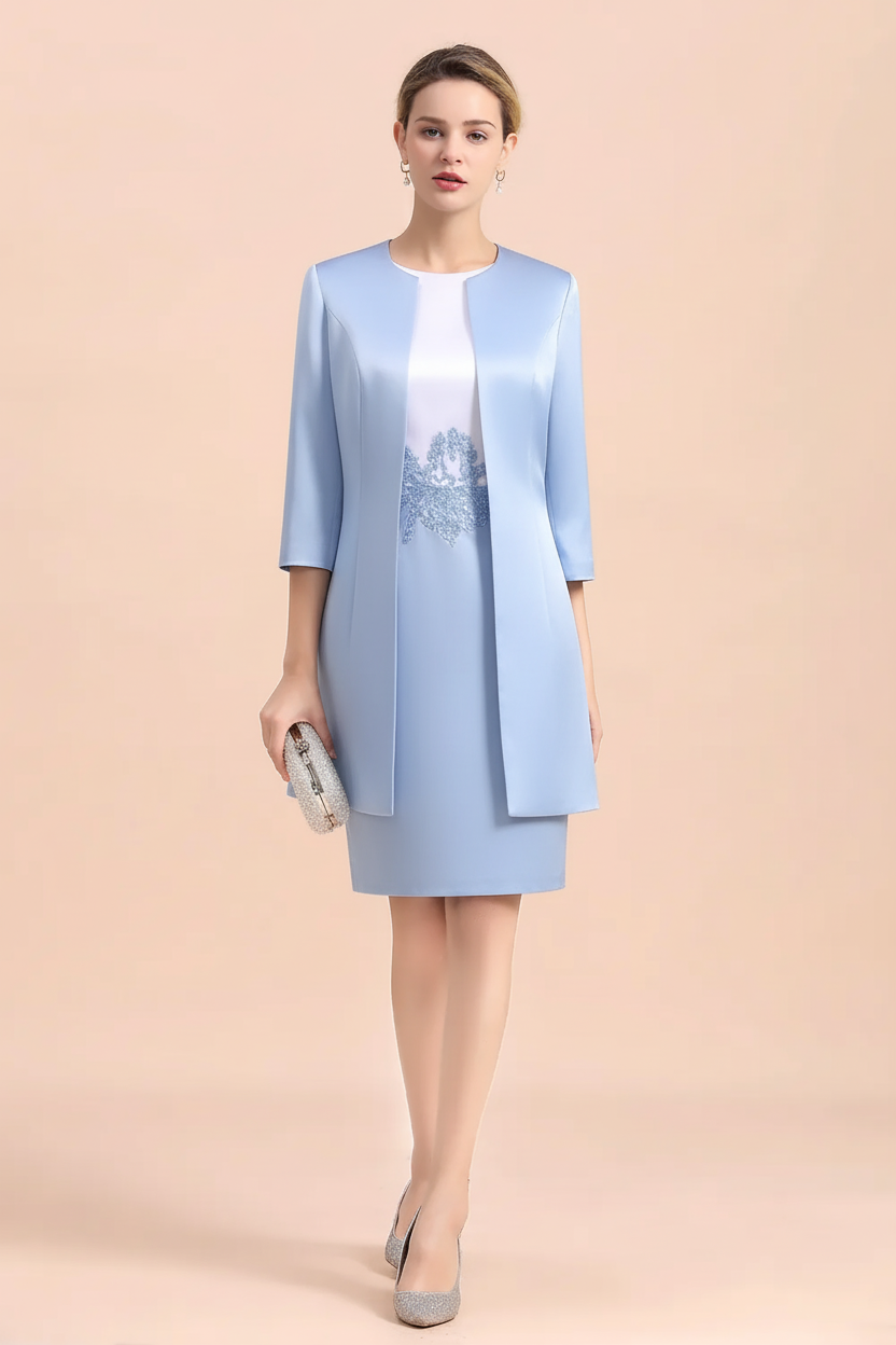 Chic Silve Short Mother Of the Bride Dress Knee-Length Wedding Party Gowns