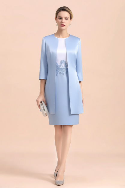 Chic Silve Short Mother Of the Bride Dress Knee-Length Wedding Party Gowns