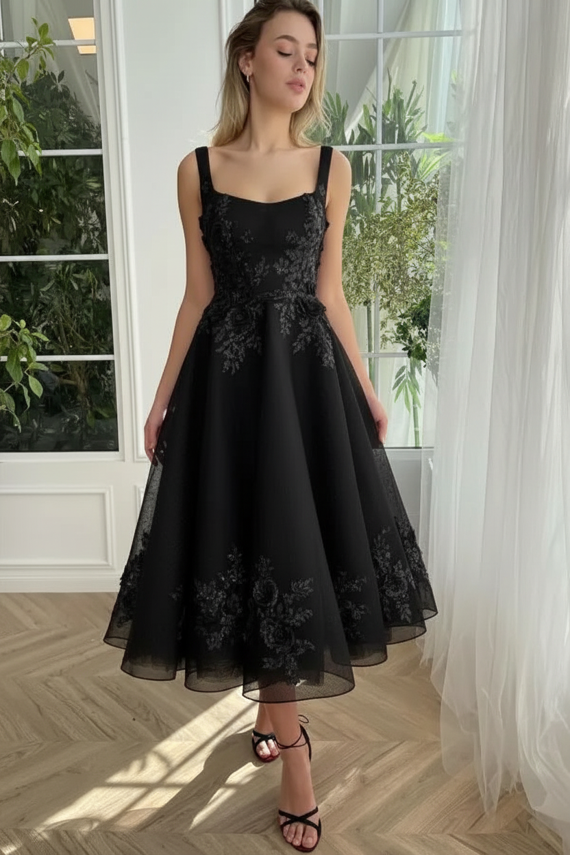 Straps Burgundy Tulle Floral Ankle Length Dress Sleeveless Prom Dress