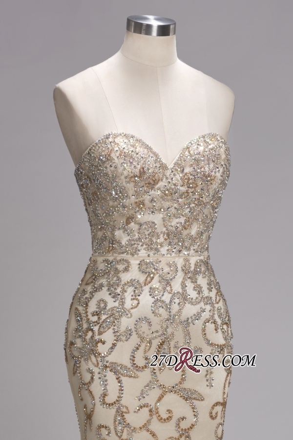 Backless Crystals Beaded Luxury Sweetheart Formal Long Tulle Evening Gowns