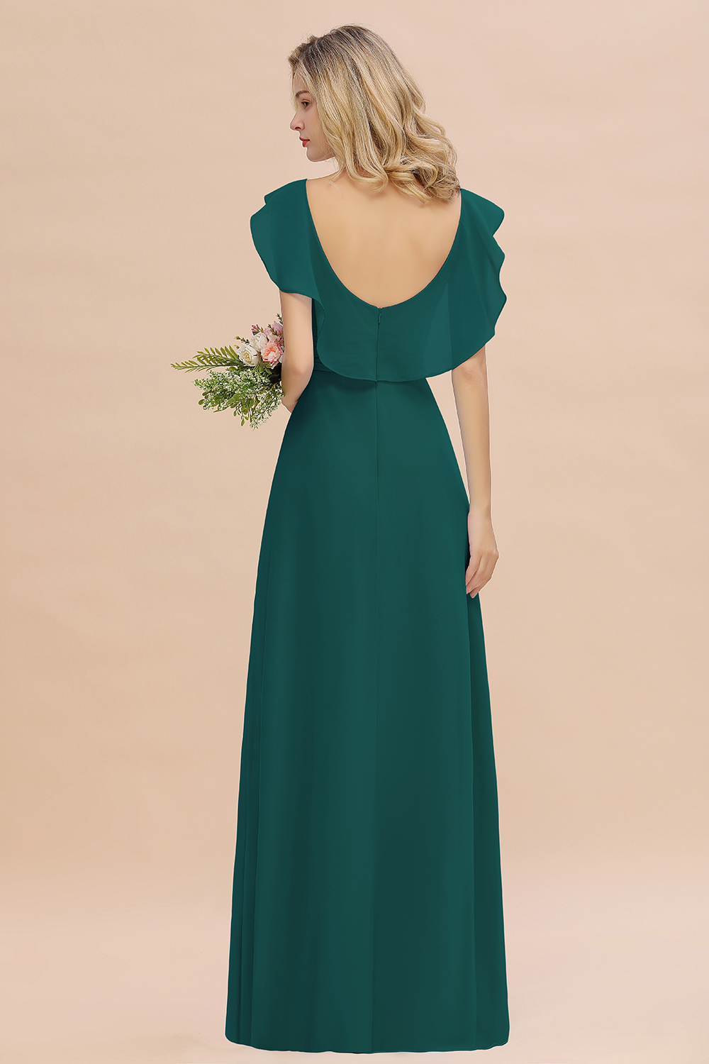 V-Neck A-line Bridesmaid Dress Chiffon Long Wedding Party Dress with Split