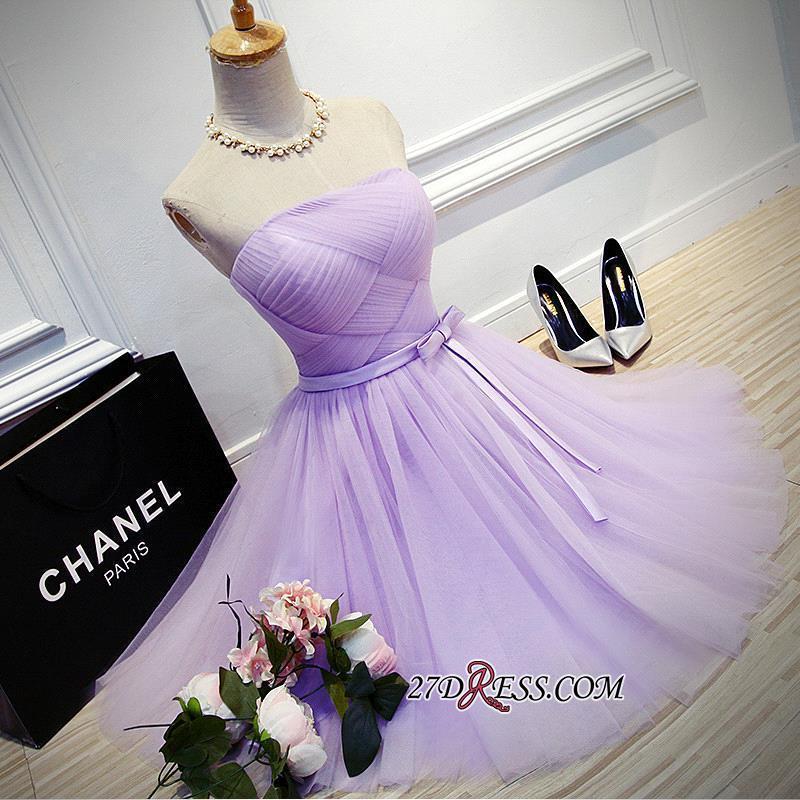Short Romantic Strapless Ruched-Top With Sash Homecoming Dress UKes UK