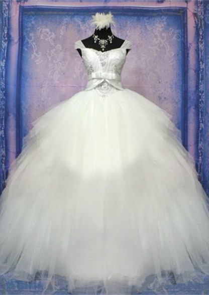 Elegant Beadss Crystals Ball Gown Wedding Dress Bowknot Lace-up