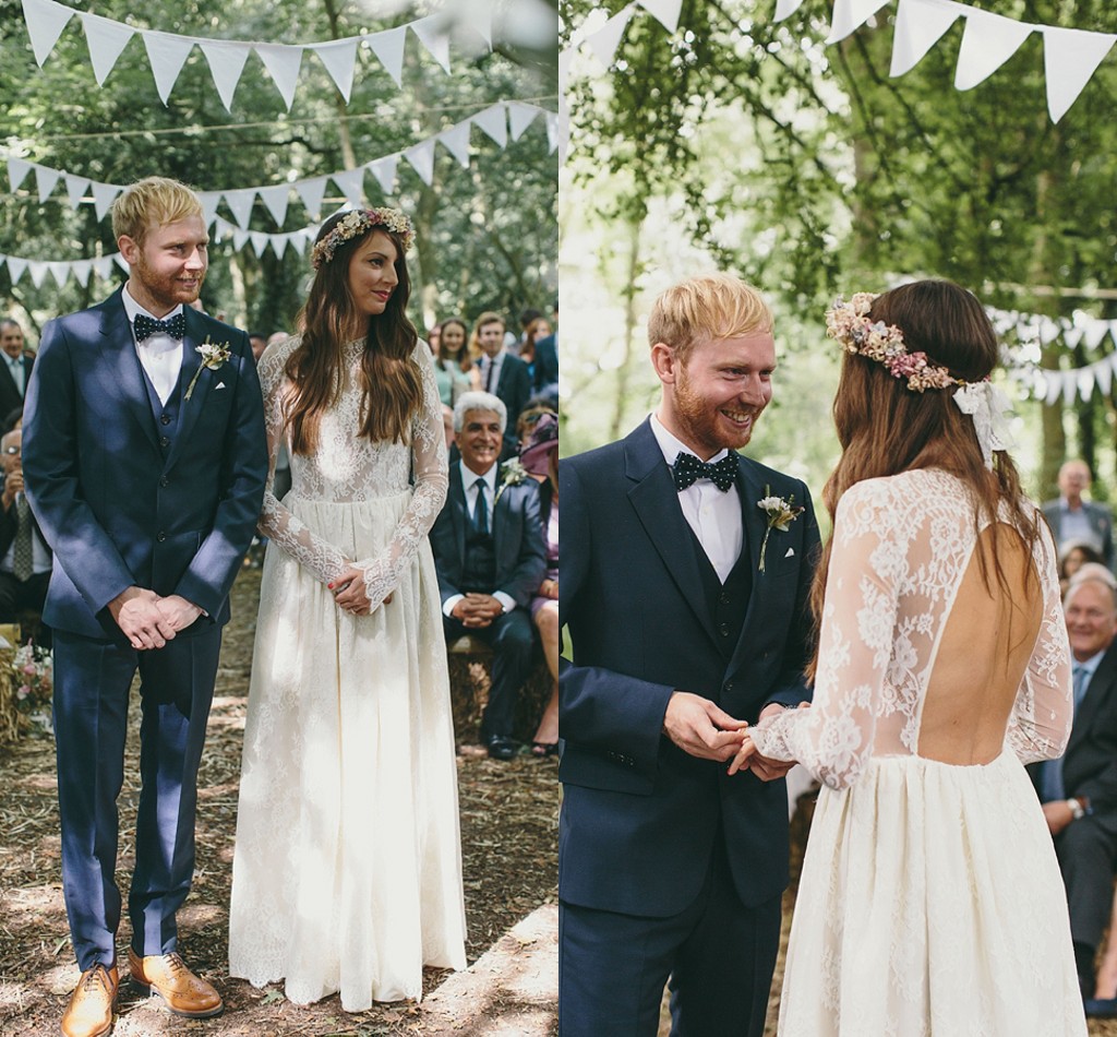 Elegant Long Sleeve Halter Wedding Dress Lace Open Back-27Dress.co.uk