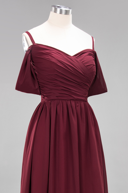 A-Line Light Chiffon V-Neck Spaghetti Straps Short-Sleeves Sweep Train Bridesmaid Dress UKes UK UK with Ruffles-27Dress.co.uk