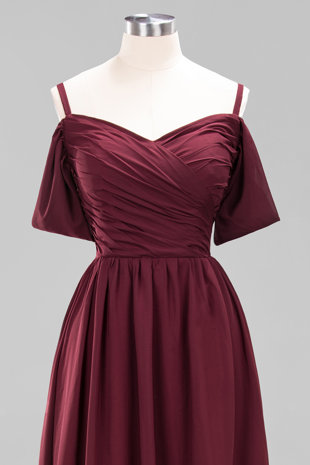 A-Line Light Chiffon V-Neck Spaghetti Straps Short-Sleeves Sweep Train Bridesmaid Dress UKes UK UK with Ruffles-27Dress.co.uk