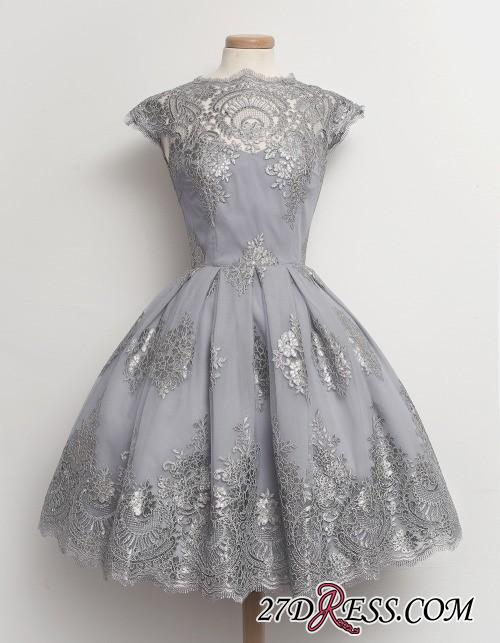 Black Little Knee-Length Lace Capped-Sleeves Homecoming Dress UKes UK