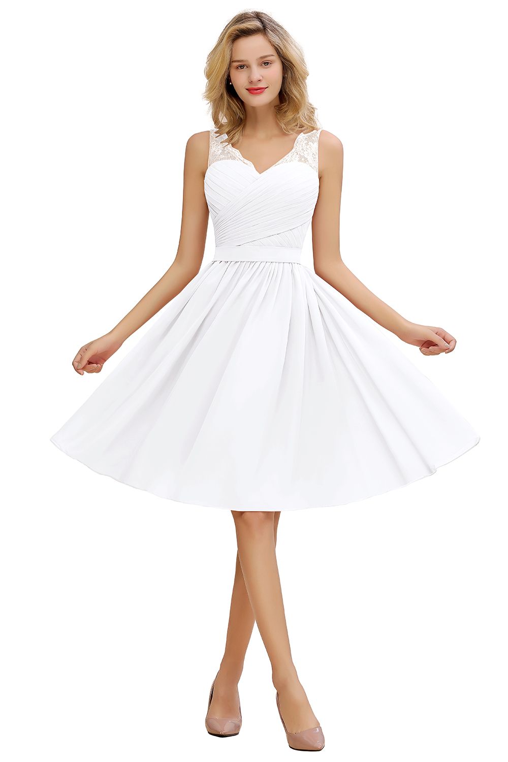 Lace Short Homecoming Dresses with Belt | Sleeveless Pink Party Dress UK
