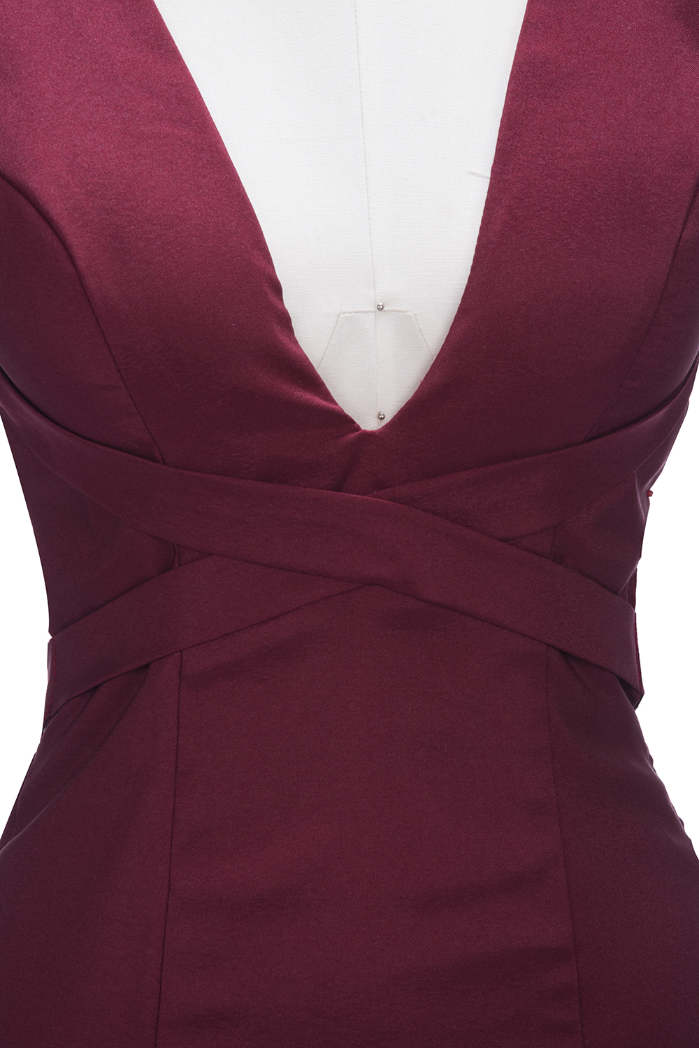 Sweep-Train V-neck Burgundy Elegant Mermaid Sleeveless Prom Dress UK sp0259