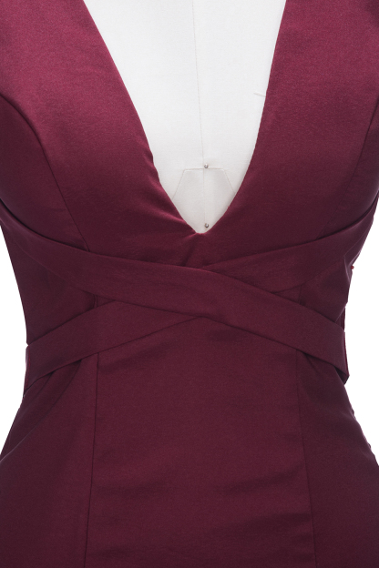 Sweep-Train V-neck Burgundy Elegant Mermaid Sleeveless Prom Dress UK sp0259