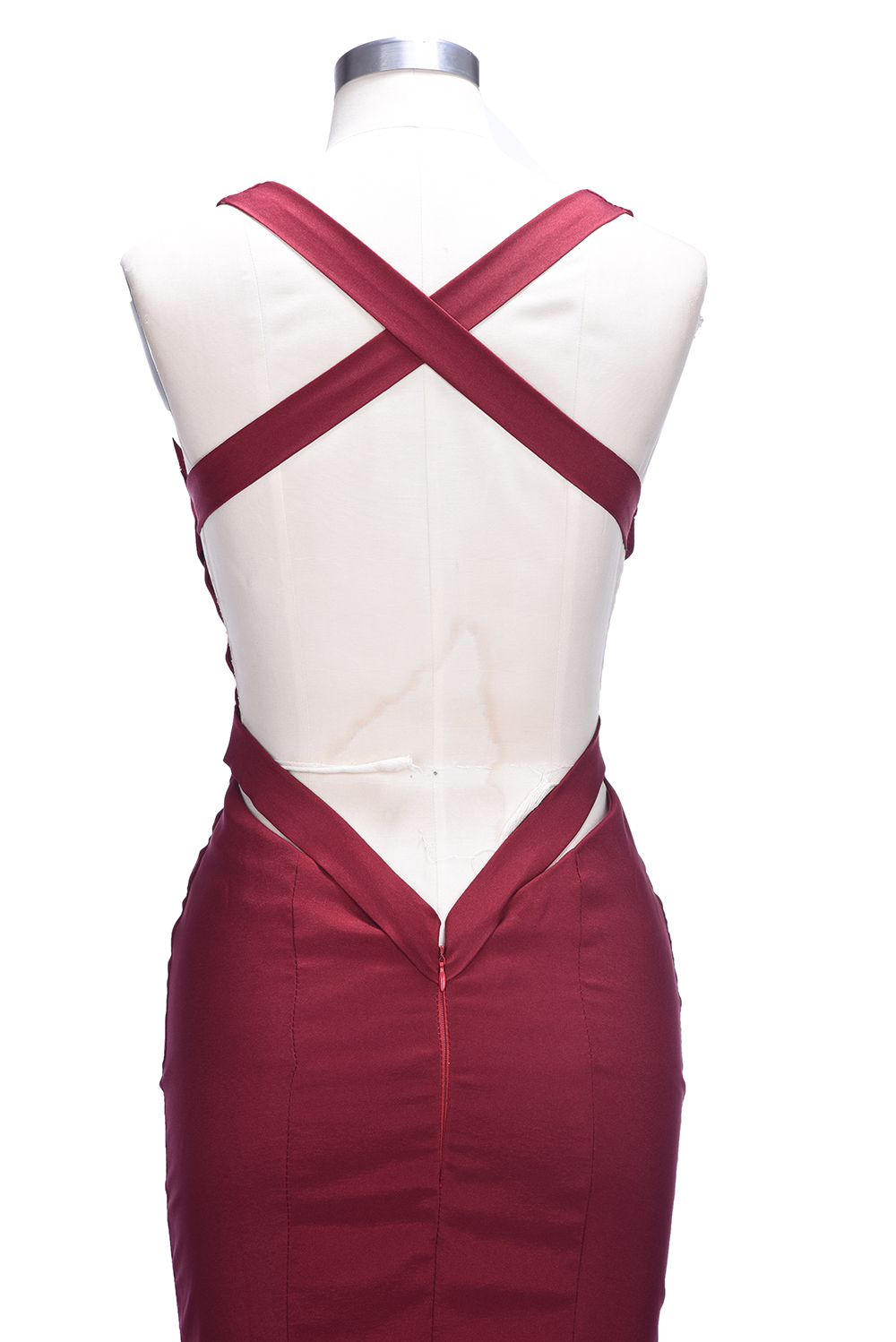 Sweep-Train V-neck Burgundy Elegant Mermaid Sleeveless Prom Dress UK sp0259