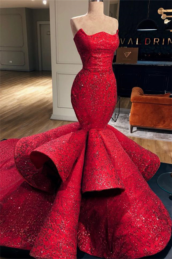 Sexy Elegant Mermaid Strapless Sleeveless Long Prom Dress UK