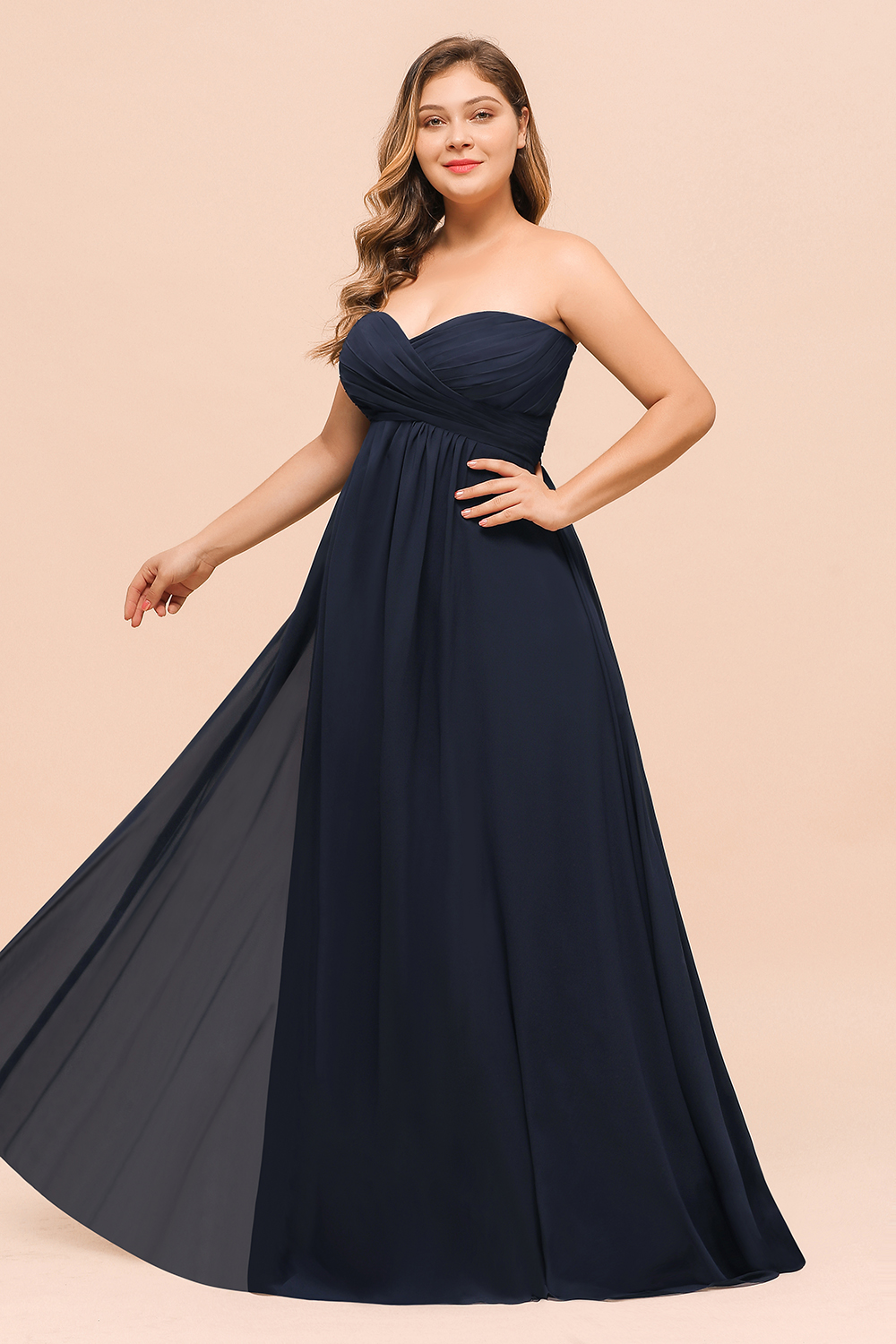 Strapless Sweetheart Long Chiffon Plus Size Bridesmaid Dress