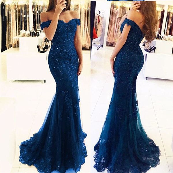 Appliques Off-the-shoulder Red Lace Gorgeous Mermaid Evening Dress UK