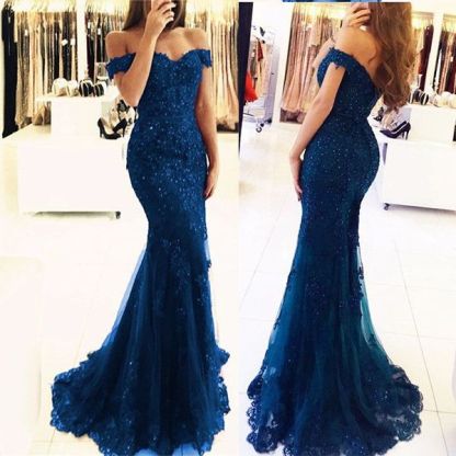 Appliques Off-the-shoulder Red Lace Gorgeous Mermaid Evening Dress UK