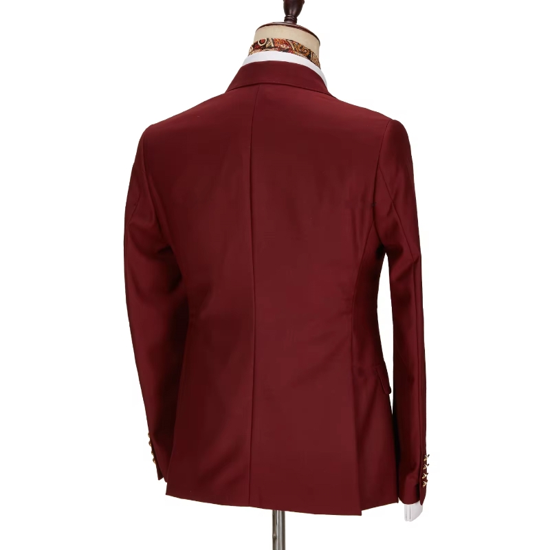 Lynn Charming Burgundy Peaked Lapel Double Breasted Prom Suits