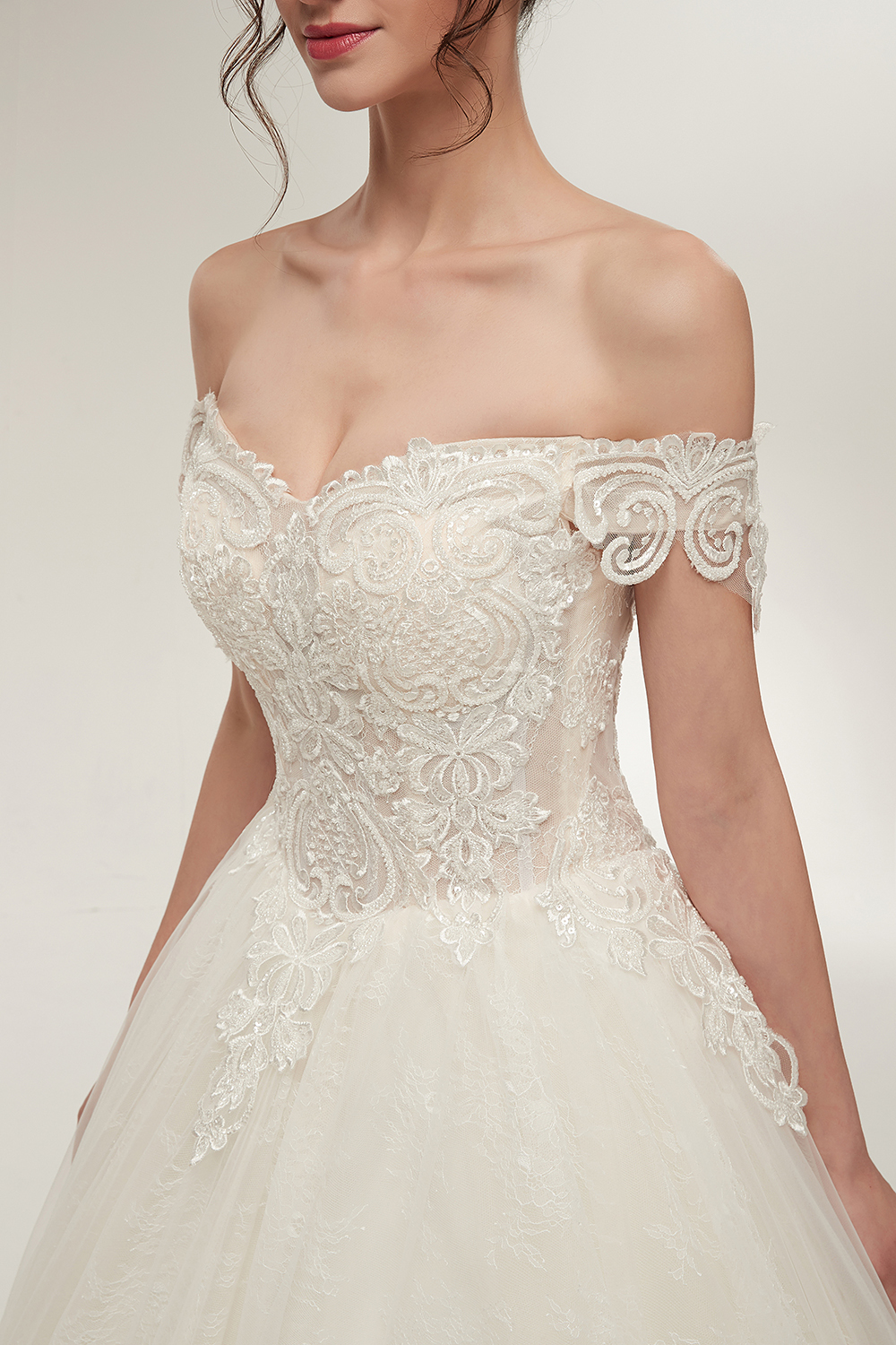 A-line Off-shoulder Sweetheart Floor Length Lace Appliques Wedding Dresses