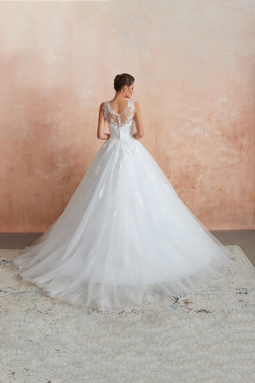 Illusion Neck White Bridal Gown Sleeveless Wedding Dress