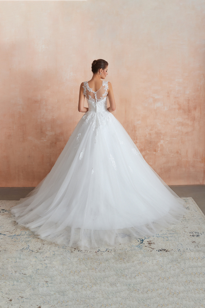 Illusion Neck White Bridal Gown Sleeveless Wedding Dress