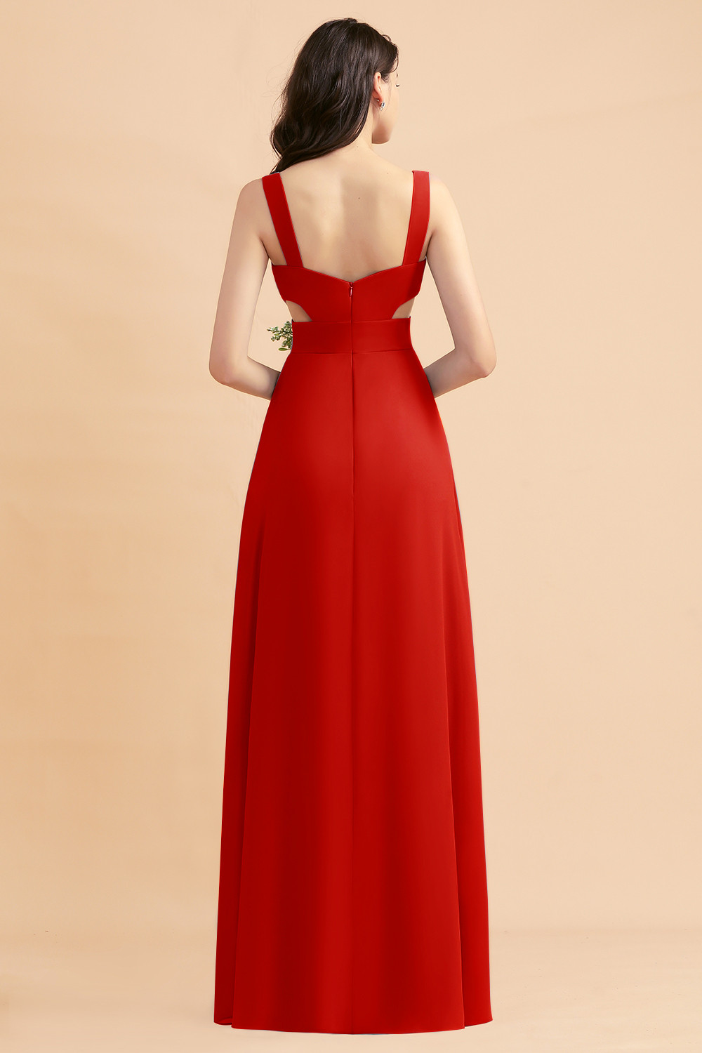 Dusty Blue Chiffon Bridesmaid Dress with Side Slit Long Wedding Guest Dress