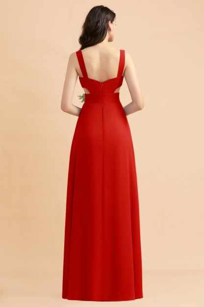 Dusty Blue Chiffon Bridesmaid Dress with Side Slit Long Wedding Guest Dress