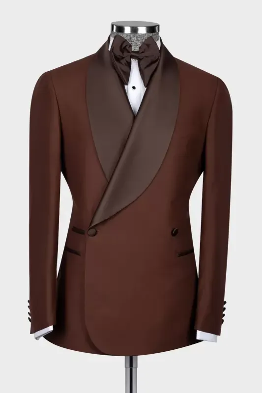 Glamorous Brown Shawl Lapel Double Breasted Wedding Suit for Grooms