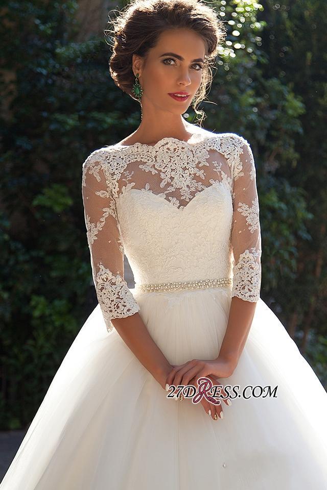 Half-Long-Sleeves Gown Lace Fall Elegant Ball Wedding Dresses UK BA3678