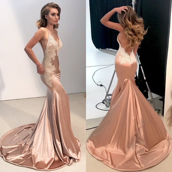 V-neck Backless Lace Prom Dress UK | Mermaid Long Evening Gowns BA8287