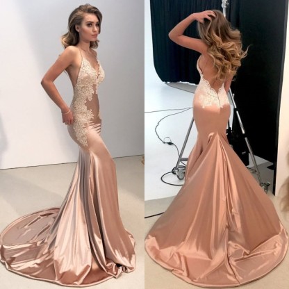 V-neck Backless Lace Prom Dress UK | Mermaid Long Evening Gowns BA8287