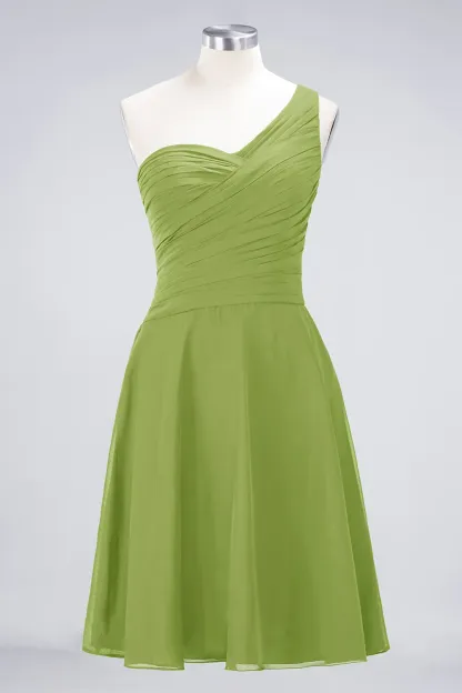 Sexy A-line Flowy One-Shoulder Sweetheart Sleeveless Short length Bridesmaid Dress UK UK with Ruffles
