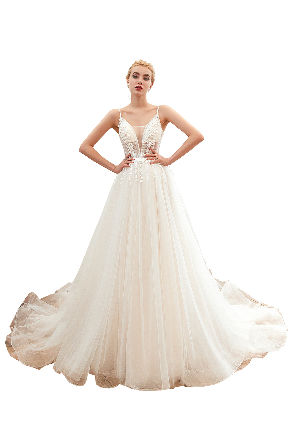 Spaghetti Straps Plunging V-neck Wedding Dress