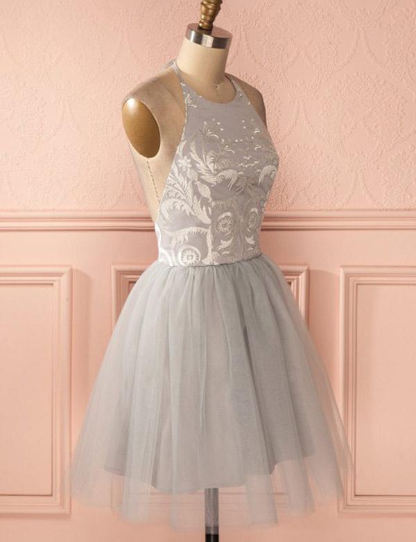 Gorgeous Halter Tulle A-Line Appliques Open Back Homecoming Dress UK