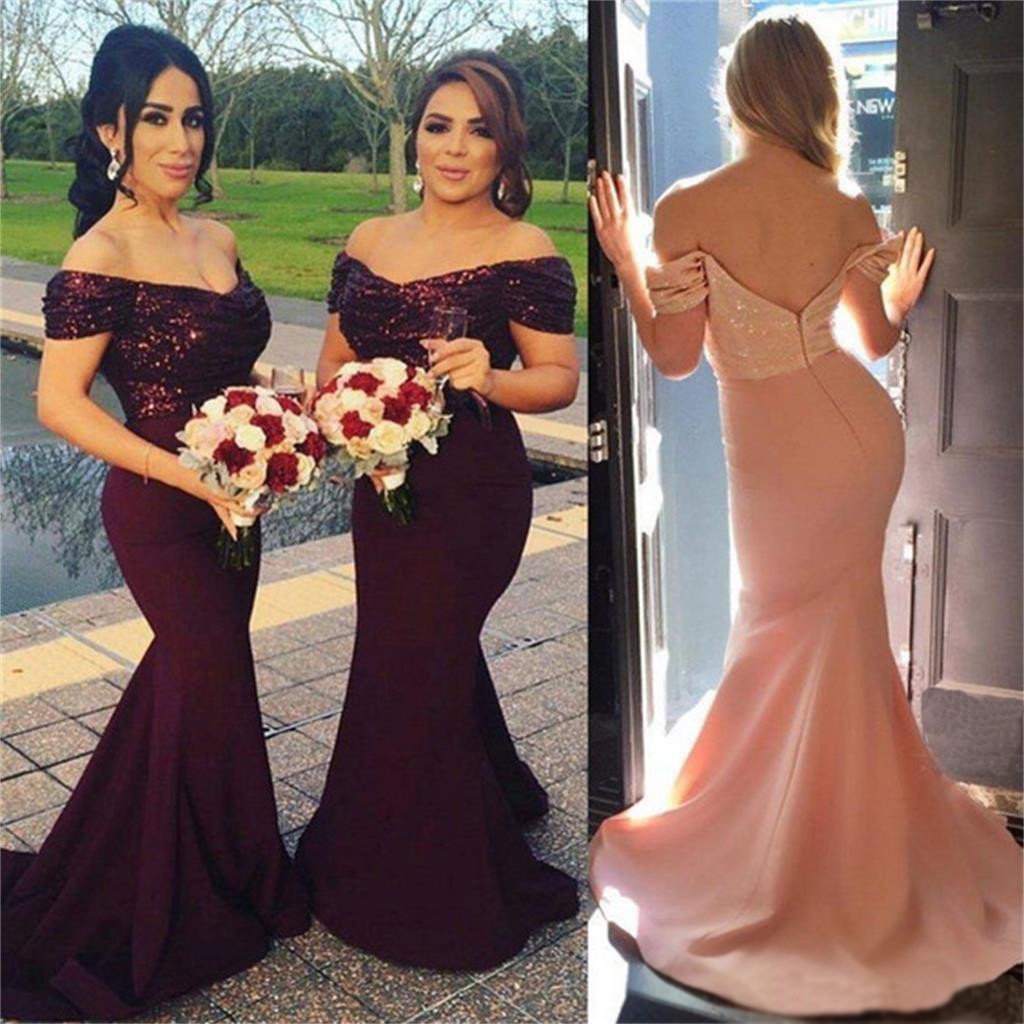 Dark-Green Sequins-Top Off-the-Shoulder Mermaid Evening Gowns BA3962