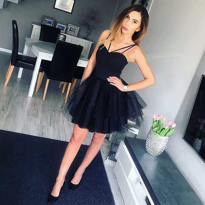 Chic Spaghetti-Straps Sweetheart Short A-Line Tulle Homecoming Dress