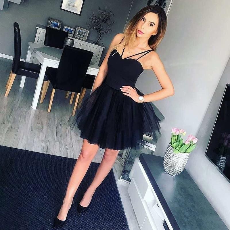 Chic Spaghetti-Straps Sweetheart Short A-Line Tulle Homecoming Dress