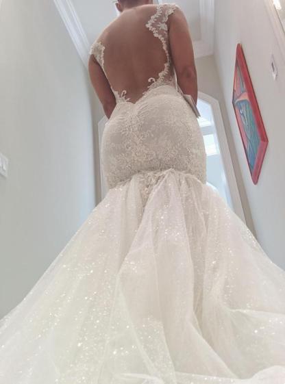 Sexy Mermaid Tulle Open Back Wedding Dresses UK Spagheeti Strapless Lace Bridal Gowns