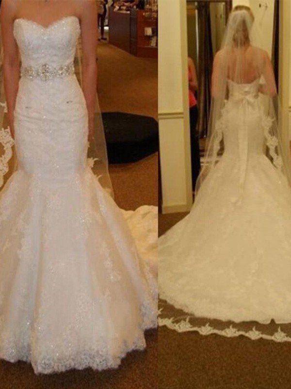 Lace Tulle Sexy Mermaid Sleeveless Court Train Sweetheart Ribbon Wedding Dresses UK