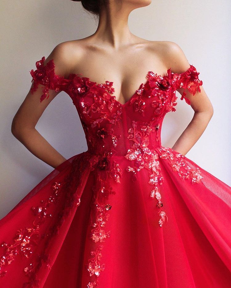 Amazing Ball Gown Off The Shoulder Applique Flowers Affordable Evening Dress UKes UK UK