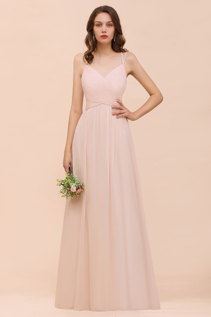 Gorgeous Pink Chiffon Bridesmaid Dresses with Straps