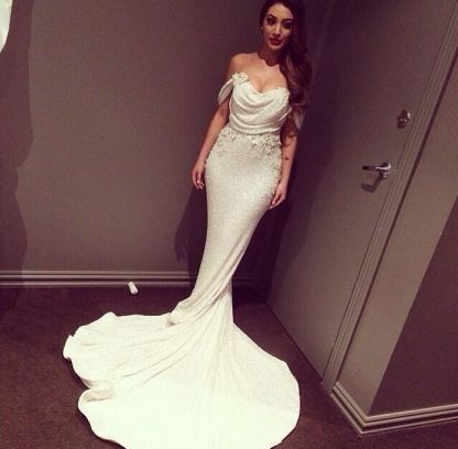 Glitz Off-the-Shoulder Sequins Prom Dress UKes UK Mermaid Floor Length