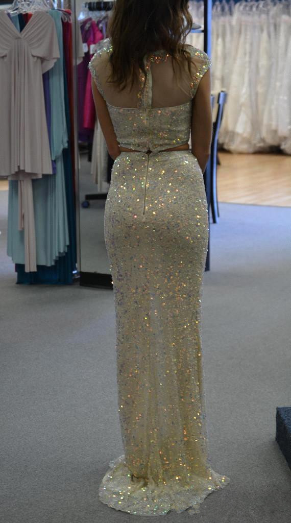 Gorgeous Cap Sleeve Sequins Prom Dress UKes UK Two Pieces Slit Beadings