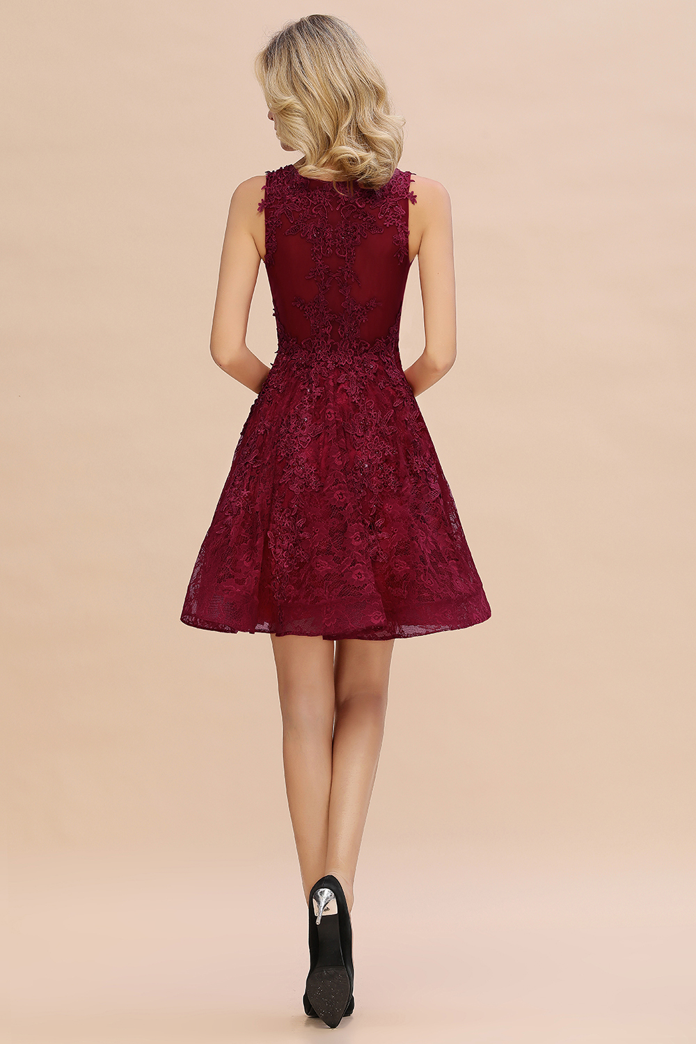 Knee Length Lace Appliques Homecoming Dresses | Burgundy Short Evening Dresses UK