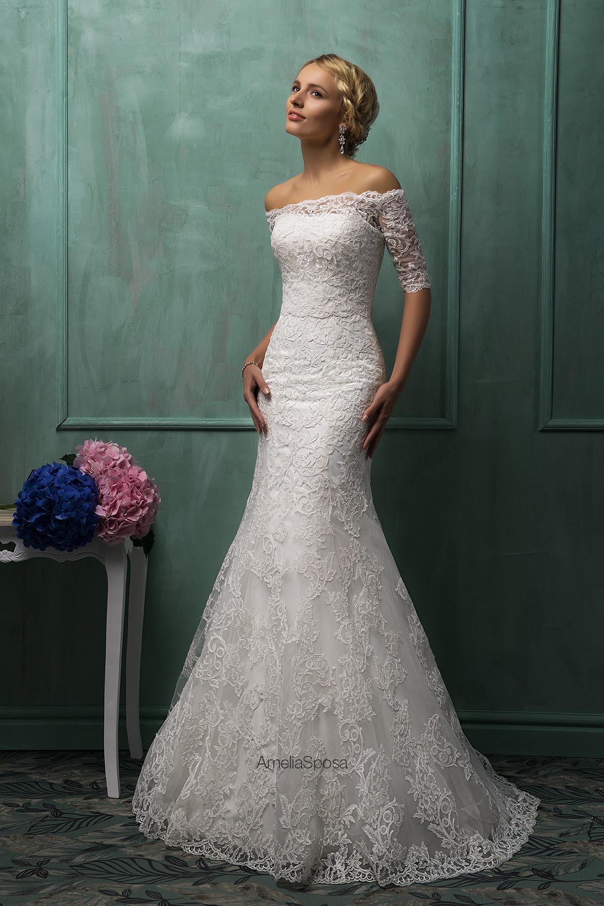 Elegant Strapless Sleeveless Lace Sexy Mermaid Wedding Dress Detachable Half-sleeve