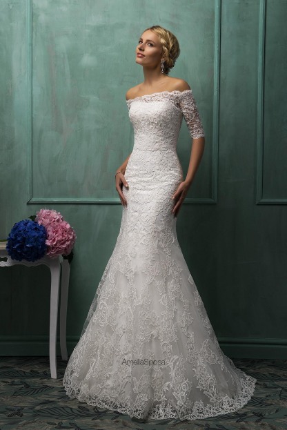 Elegant Strapless Sleeveless Lace Sexy Mermaid Wedding Dress Detachable Half-sleeve