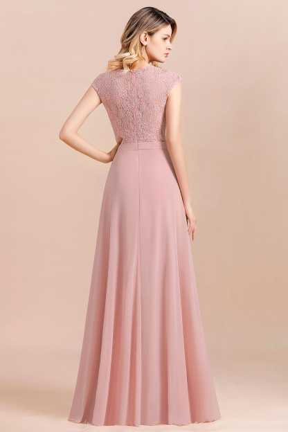 Elegant Scoop Neck Dusty Pink Lace Chiffon Bridesmaid Dress
