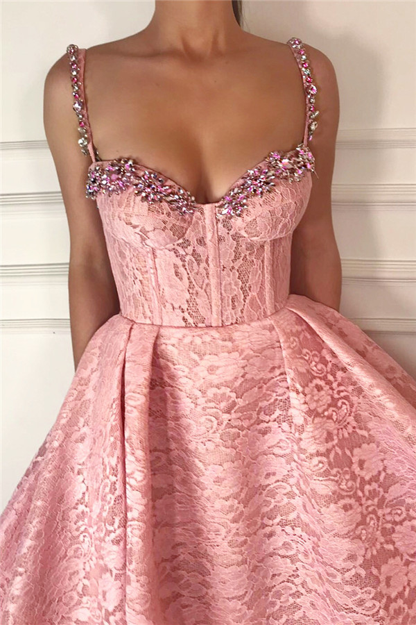 Ball Gown UK Evening Dress | Gorgeous Pink Lace Beaded Long Prom Dress